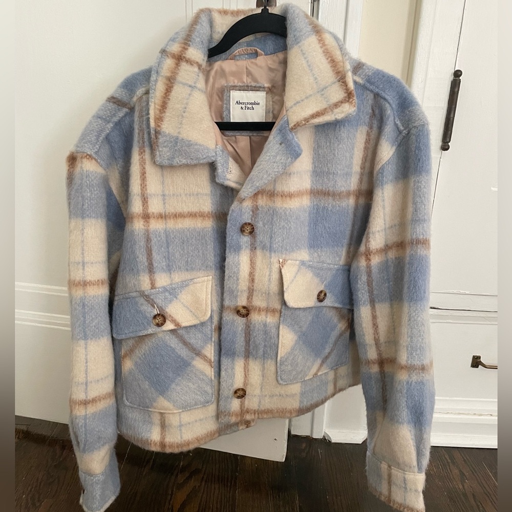 Abercrombie and Fitch Blue and Beige Plaid Jacket